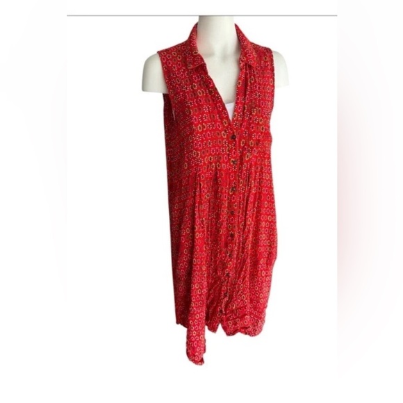 Anthropologie Maeve Daisy Midi Shirtdress Red size 14 Asymmetrical Hem - Picture 1 of 15